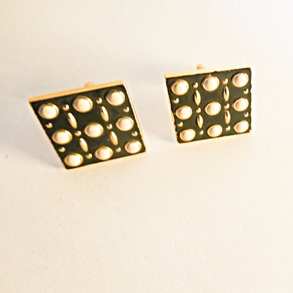 Vtg MCM Art Deco Swank Square black pattern texture cuff links gift box - Picture 1 of 2